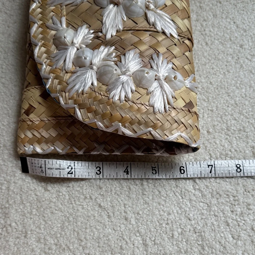 Vintage Wicker Clutch with Shell Decoration
